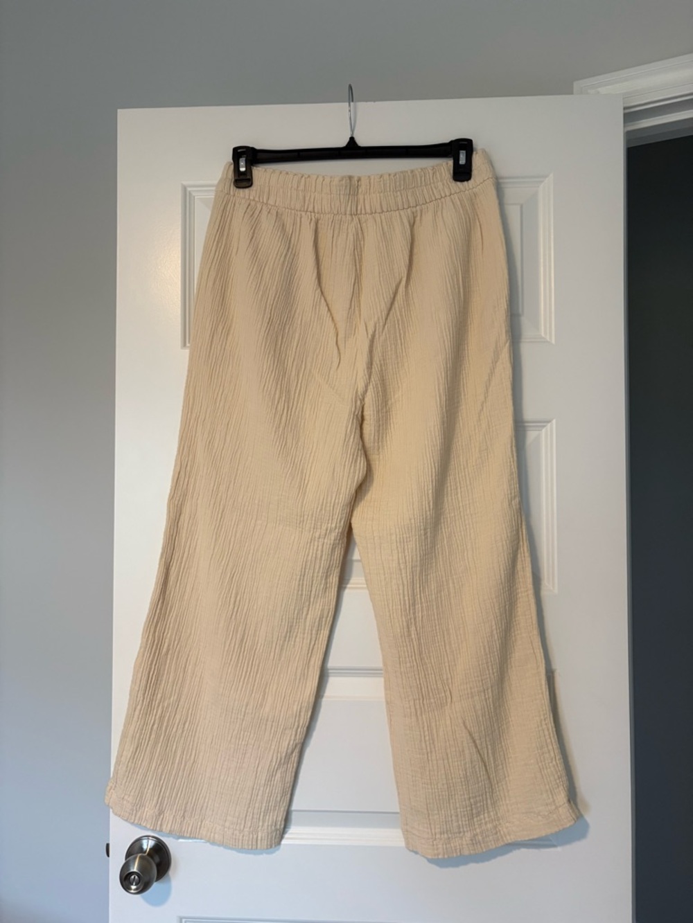 Wonderly Cream Textured Elastic Waist 100% Cotton Women’s XL Flowy Wide Leg Pant - Picture 5 of 5
